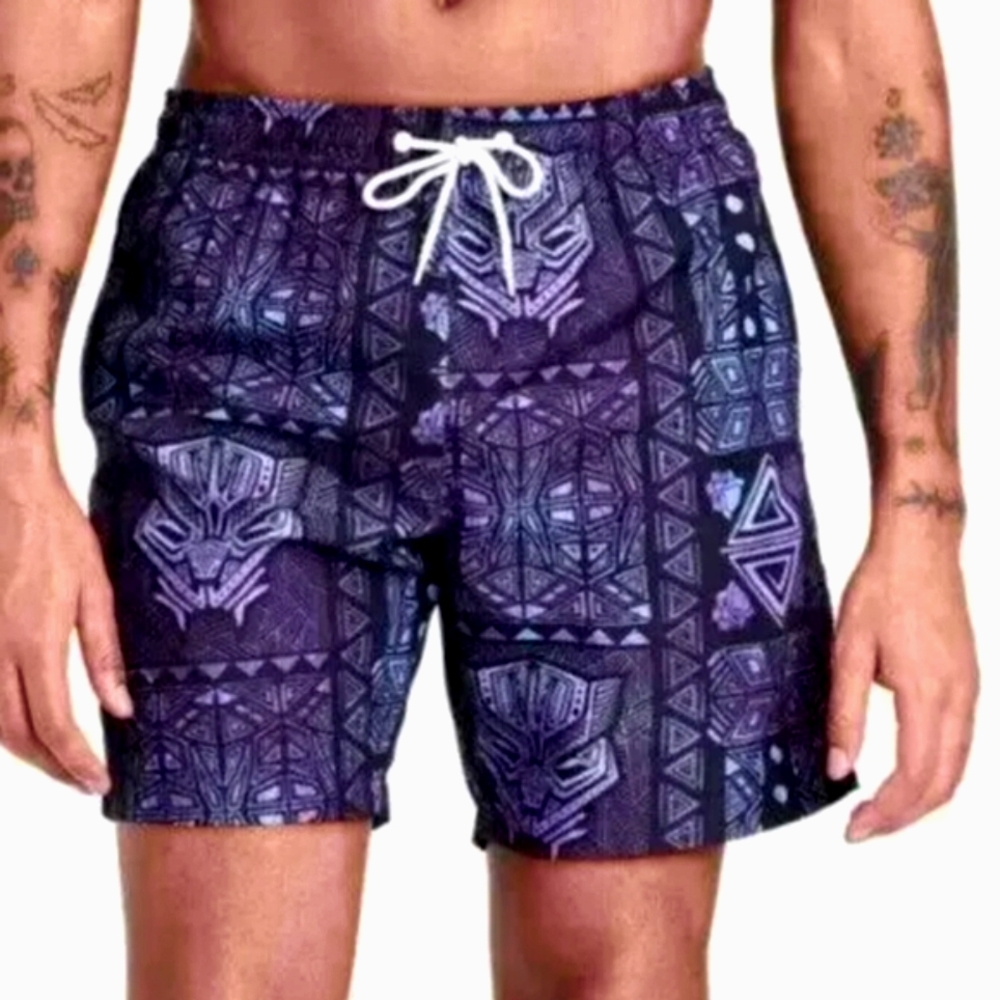 MARVEL Black Panther Men's Purple Swim Trunks Bathing Suit. Size Small